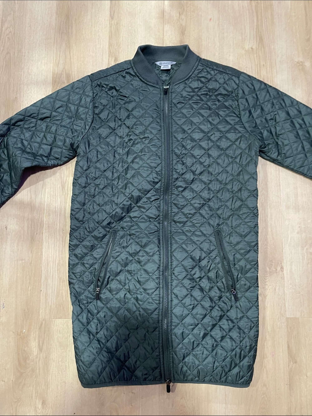 Quilted Long Bomber Jacket - Dark Green